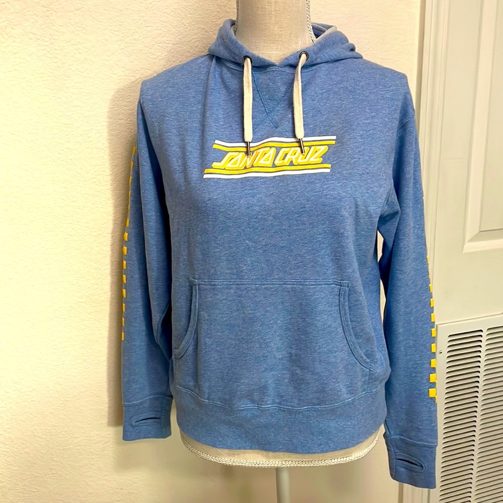 SANTA CRUZ skater sweatshirt size small. Light blue with yellow check. ECU